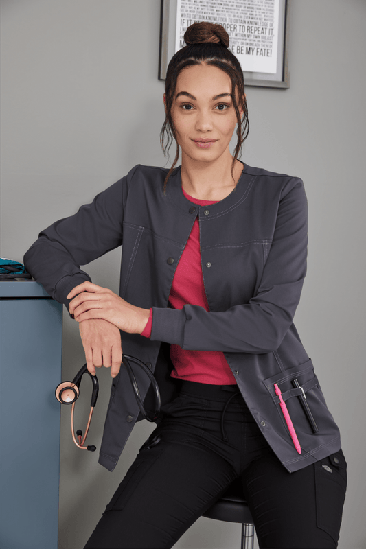 Women's Snap Front Solid Scrub Jacket DK380