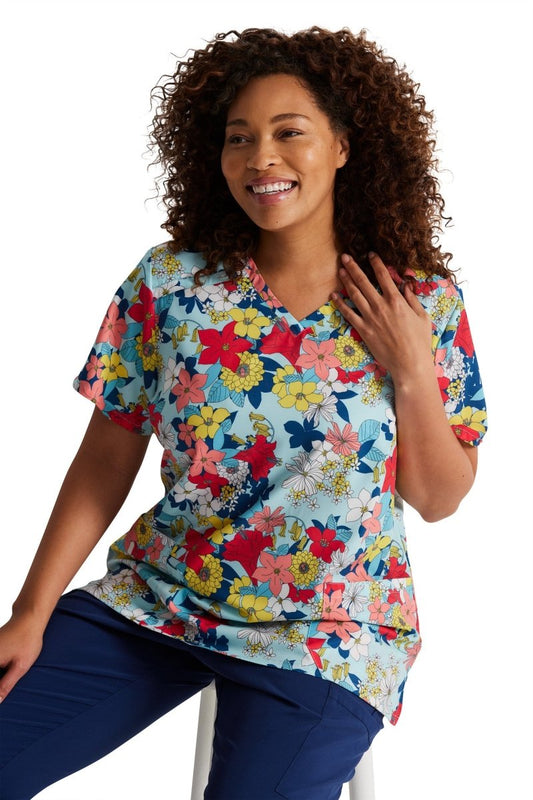 Dickies Print V-Neck Top Blooms So Retro DK616