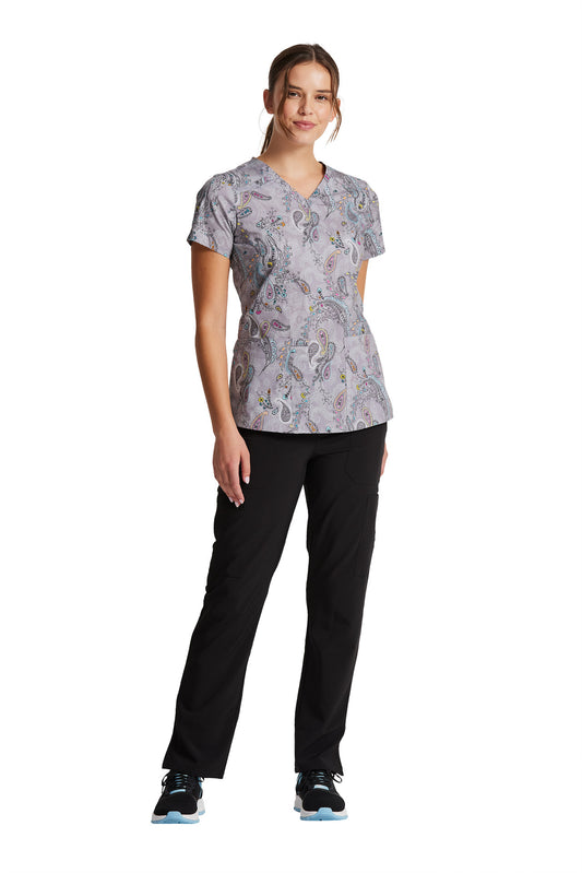Signature V Neck Top Denim Paisley DK617 DNPY