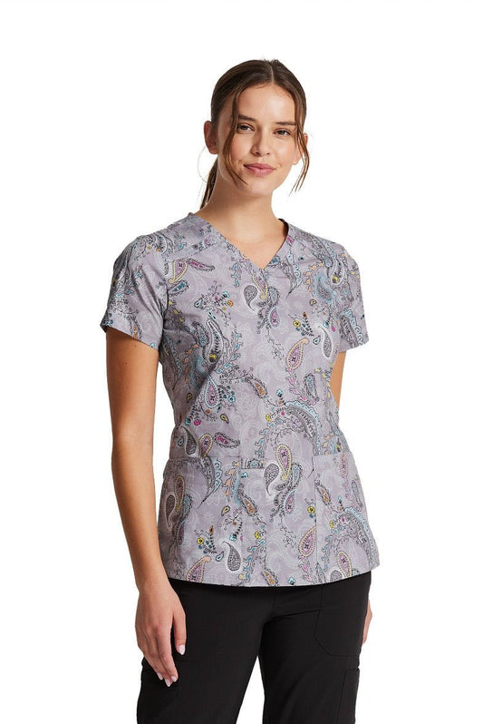 Signature V Neck Top Denim Paisley DK617 DNPY