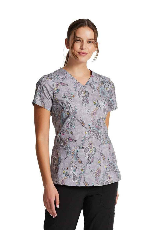 Signature V Neck Top Denim Paisley DK617 DNPY