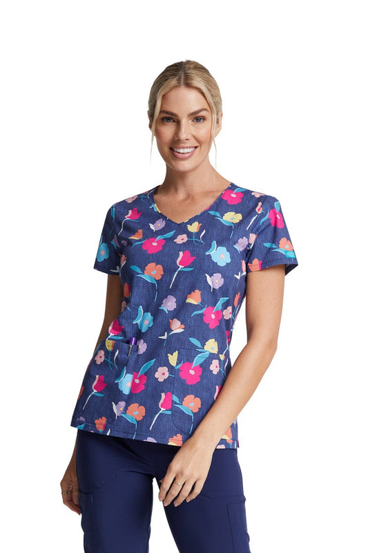 Dickies Women's Denim Printed Garden V-Neck Top - DK700
