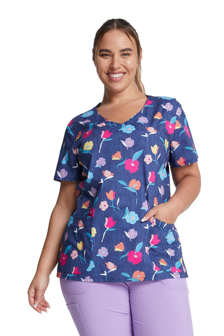 Dickies Women's Denim Printed Garden V-Neck Top - DK700