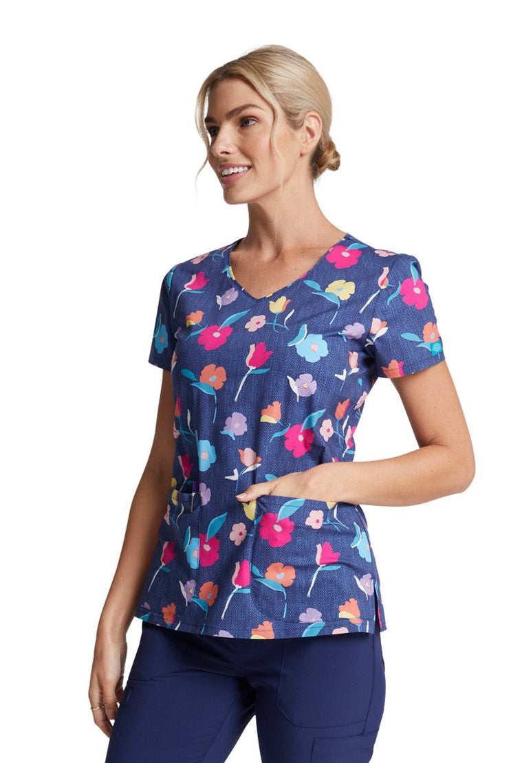 Dickies Women's Denim Printed Garden V-Neck Top - DK700
