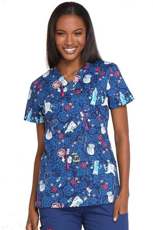 Dickies DK704 EDS Print V-Neck Top - Don't Rush
