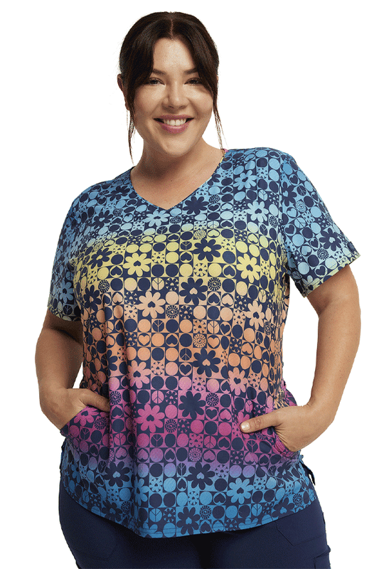 DK853 Print V-Neck Top Groovy Gradient