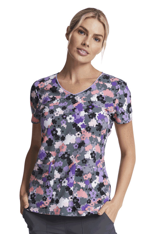Dickies Print V-Neck Scrub Top – Bloom Print DK852