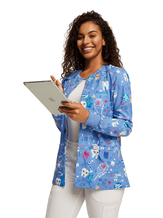 Printed Snap Front Jacket Filling For You DK309 - Ciel